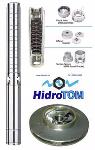 Kép Hidrotom SP1018 104m-2,5m3 magas homoktűrésű rozsdamentes járókerekekkel szerelt mélykút búvárszivattyú 750W 230V 