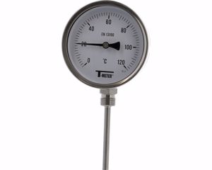 Kép Bimetál hőmérő rozsdamentes 1681 RADIAL Ø100 BSP 1/2" benyúlás 100mm -30°C/+50°C