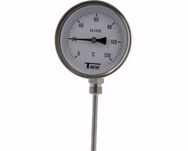Kép: Bimetál hőmérő rozsdamentes 1681 RADIAL Ø100 BSP 1/2" benyúlás 100mm -30°C/+50°C